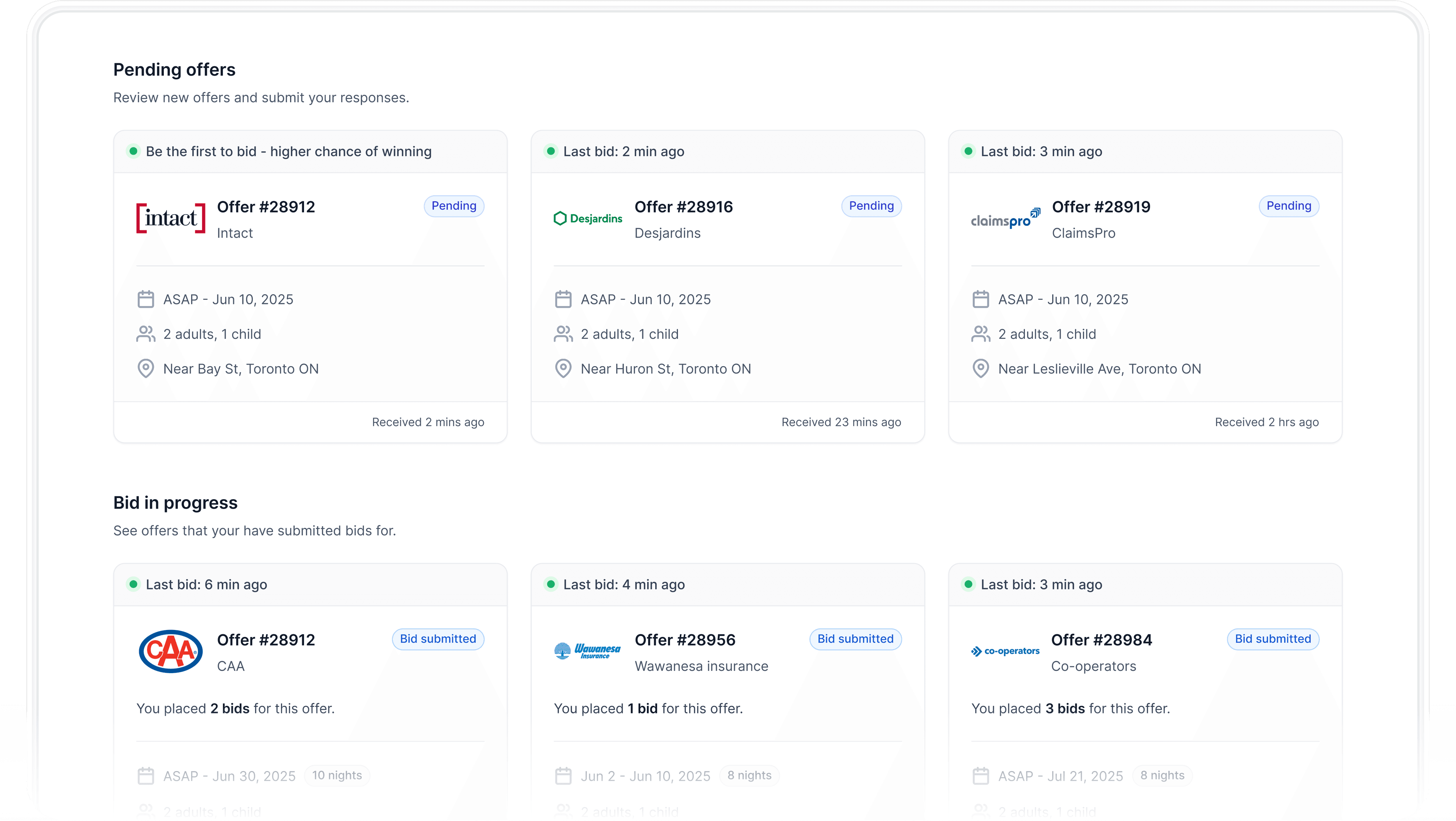 Open offers, Review pending offers and submit your responses.