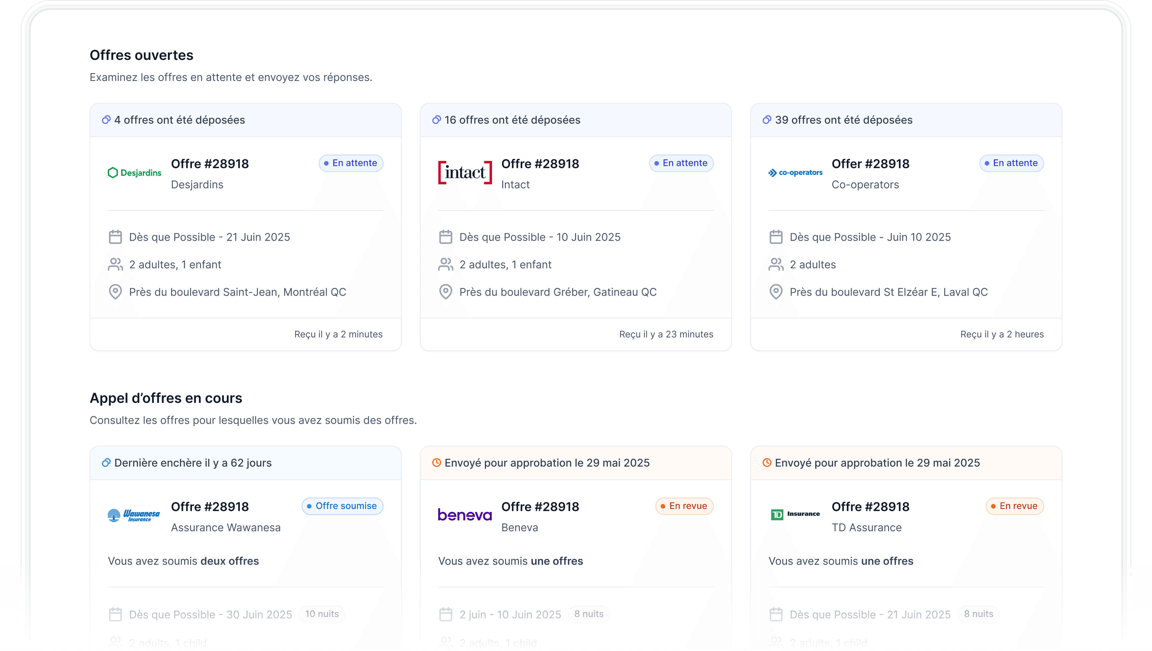 Offres ouvertes, Examinez les offres en attente et envoyez vos réponses.
